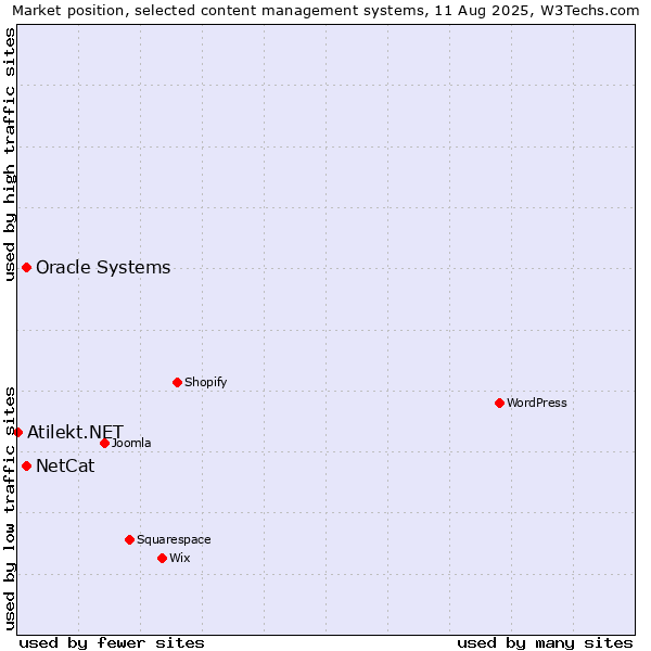 Market position of Oracle Systems vs. NetCat vs. Atilekt.NET