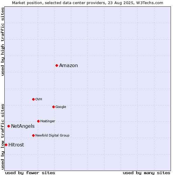 Market position of Amazon vs. NetAngels vs. Hitrost