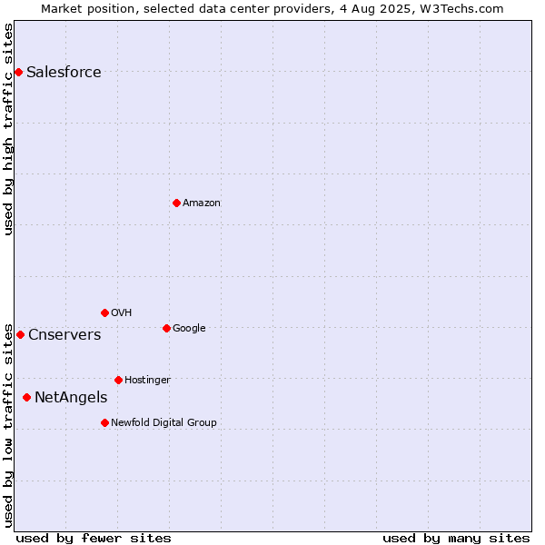 Market position of NetAngels vs. Cnservers vs. Salesforce