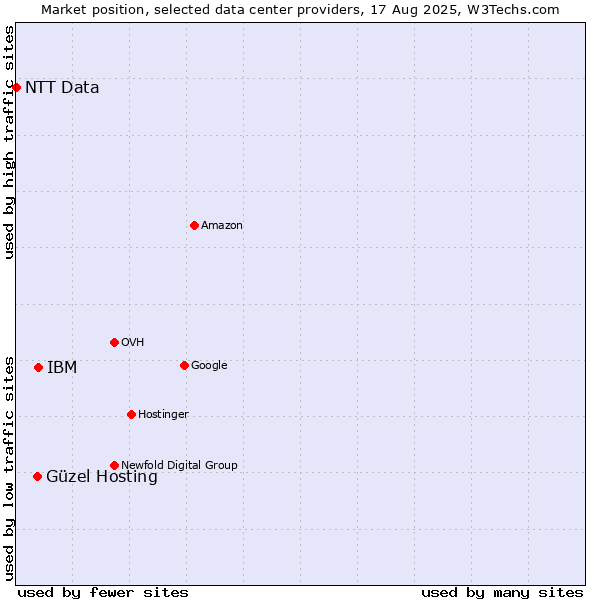 Market position of IBM vs. Güzel Hosting vs. NTT Data
