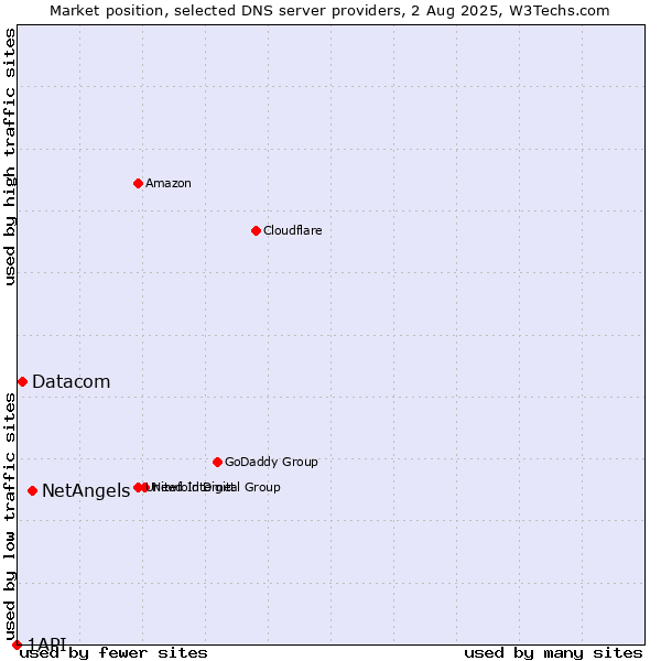 Market position of NetAngels vs. Datacom vs. 1API