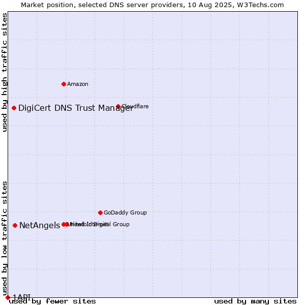 Market position of NetAngels vs. DigiCert DNS Trust Manager vs. 1API