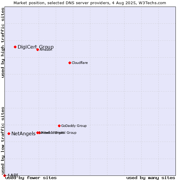 Market position of DigiCert Group vs. NetAngels vs. 1API
