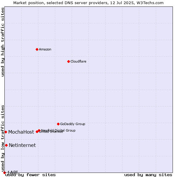 Market position of Netinternet vs. MochaHost vs. 1API