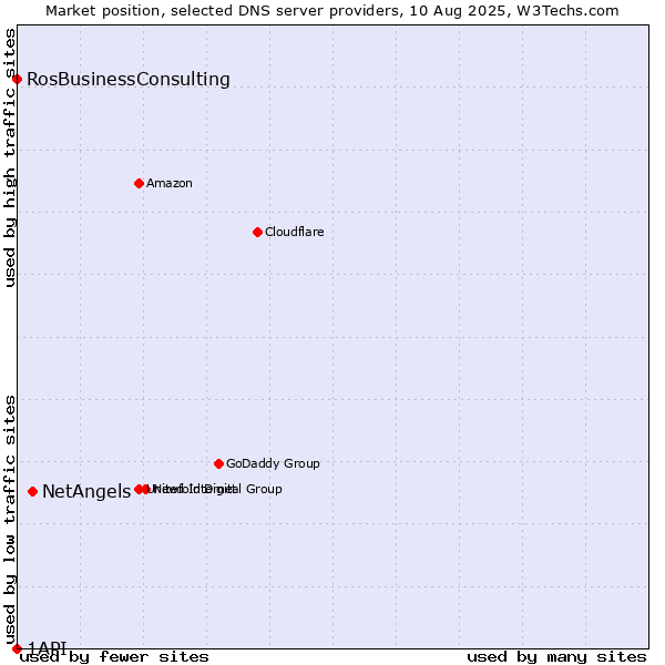 Market position of NetAngels vs. RosBusinessConsulting vs. 1API