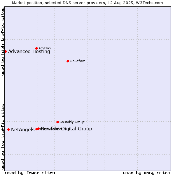 Market position of Newfold Digital Group vs. NetAngels vs. Advanced Hosting
