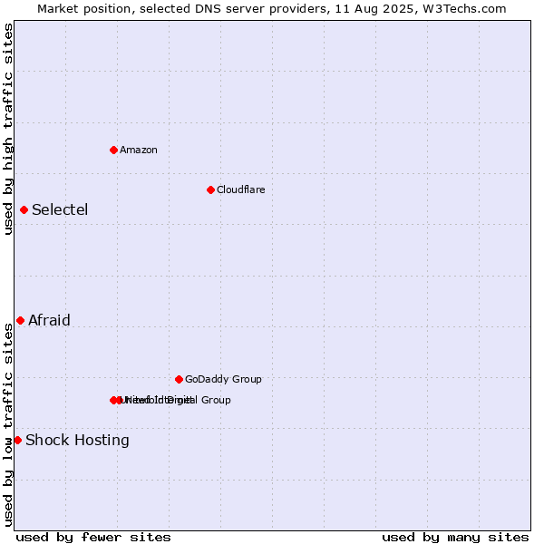 Market position of Selectel vs. Afraid vs. Shock Hosting