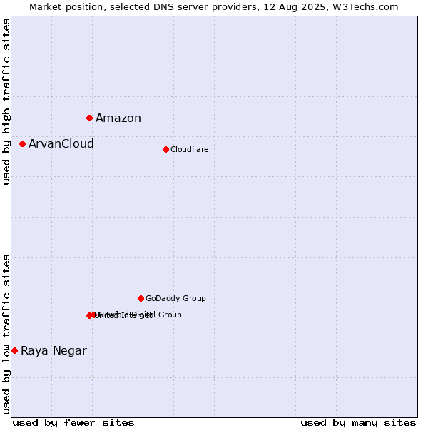 Market position of Amazon vs. ArvanCloud vs. Raya Negar