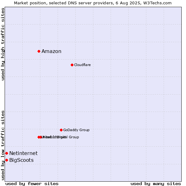 Market position of Amazon vs. Netinternet vs. BigScoots