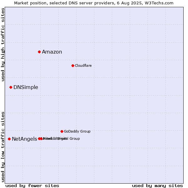 Market position of Amazon vs. DNSimple vs. NetAngels