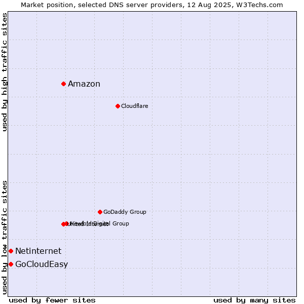 Market position of Amazon vs. Netinternet vs. GoCloudEasy
