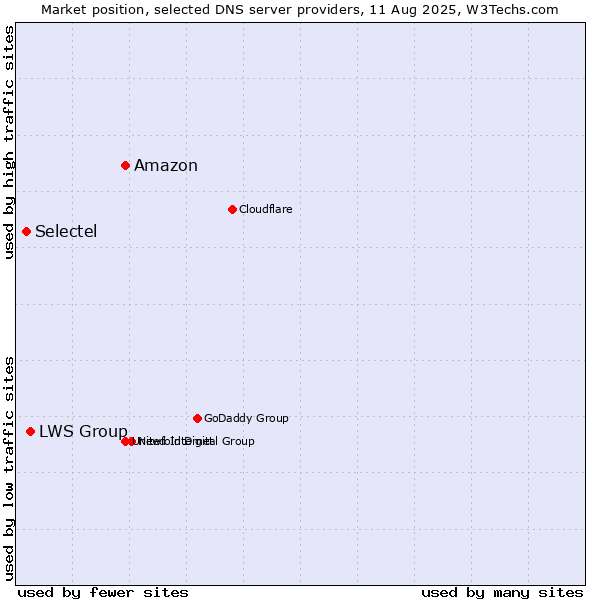 Market position of Amazon vs. LWS Group vs. Selectel