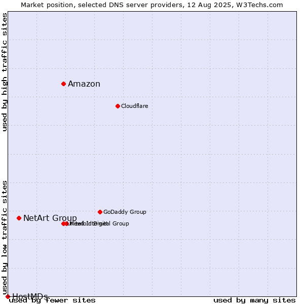 Market position of Amazon vs. NetArt Group vs. HostMDs