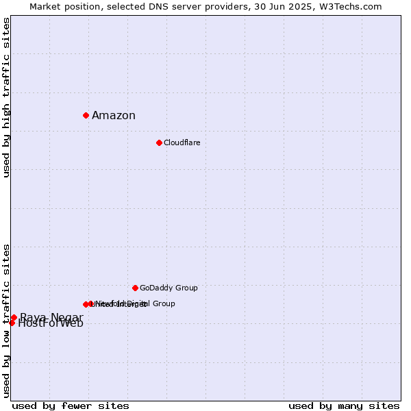 Market position of Amazon vs. Raya Negar vs. HostForWeb