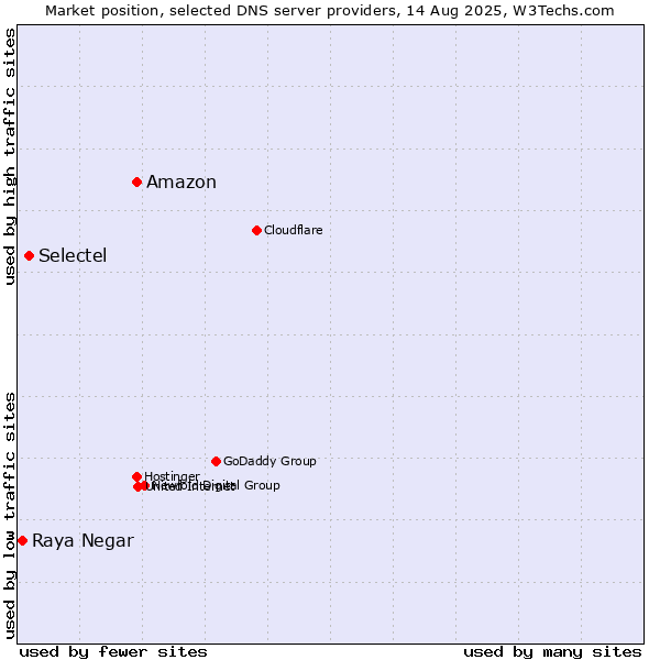 Market position of Amazon vs. Selectel vs. Raya Negar