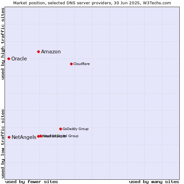 Market position of Amazon vs. NetAngels vs. Oracle