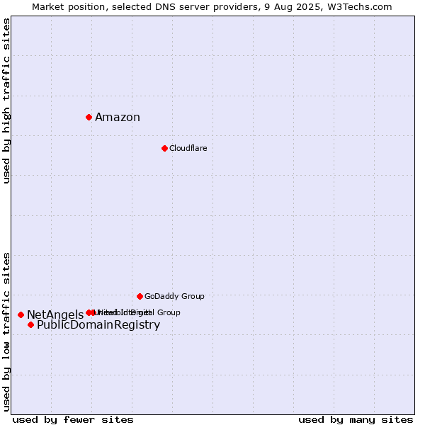 Market position of Amazon vs. PublicDomainRegistry vs. NetAngels