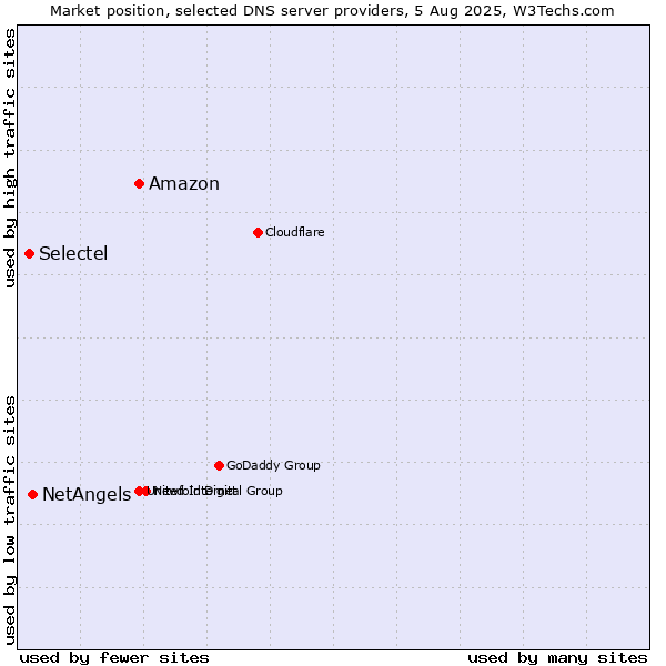 Market position of Amazon vs. NetAngels vs. Selectel