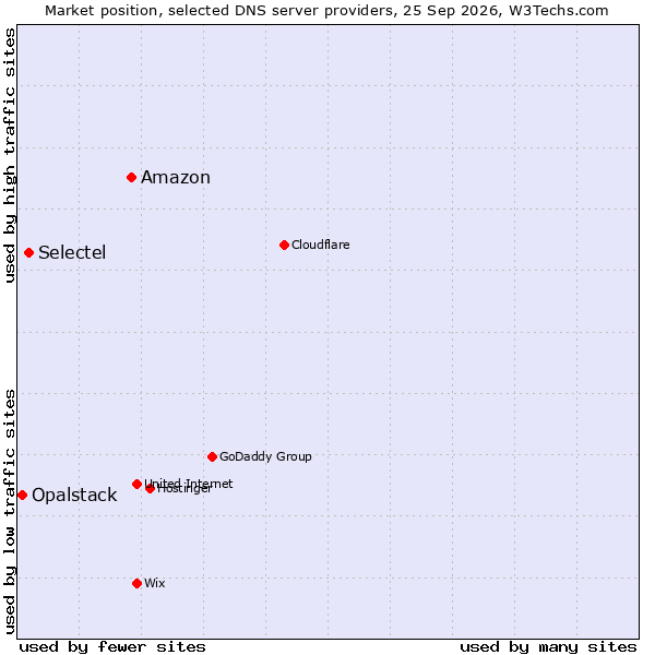 Market position of Amazon vs. Selectel vs. Opalstack