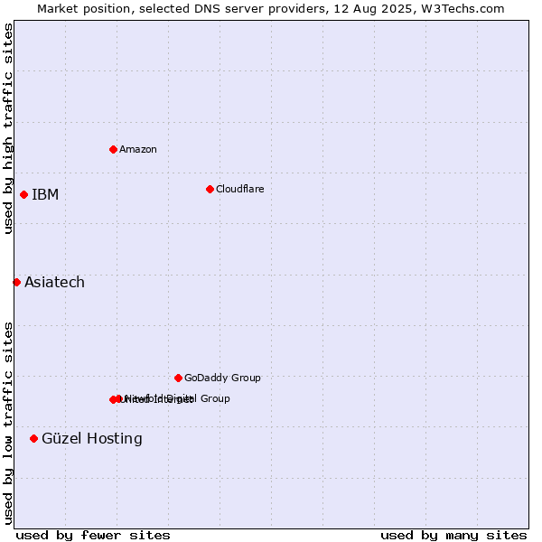 Market position of Güzel Hosting vs. IBM vs. Asiatech