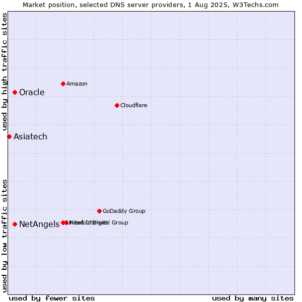Market position of NetAngels vs. Oracle vs. Asiatech