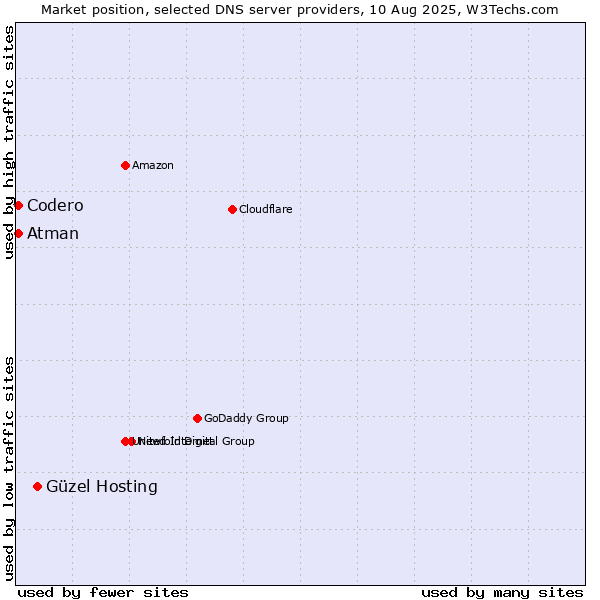Market position of Güzel Hosting vs. Codero vs. Atman
