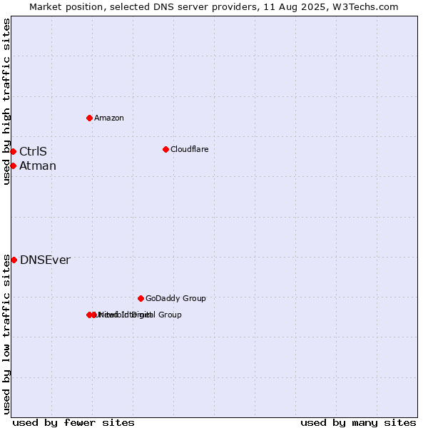 Market position of DNSEver vs. CtrlS vs. Atman