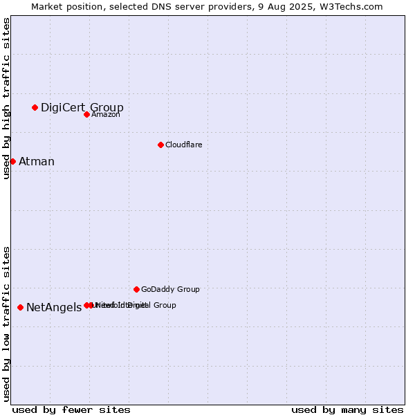 Market position of DigiCert Group vs. NetAngels vs. Atman