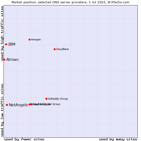 Market position of NetAngels vs. IBM vs. Atman