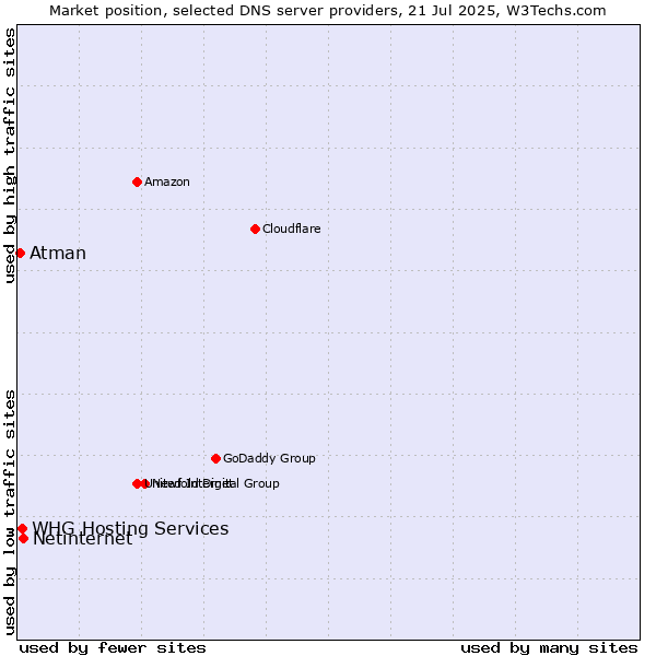 Market position of Netinternet vs. WHG Hosting Services vs. Atman