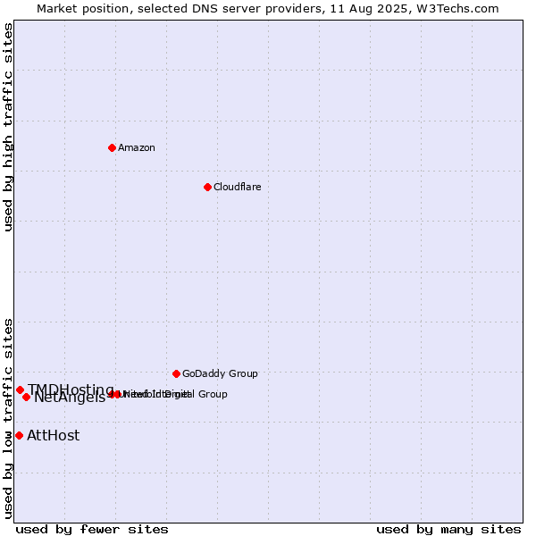 Market position of NetAngels vs. TMDHosting vs. AttHost