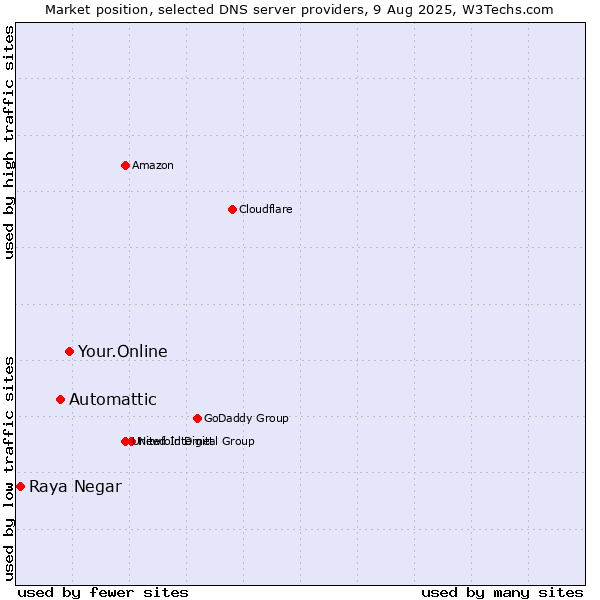 Market position of Your.Online vs. Automattic vs. Raya Negar