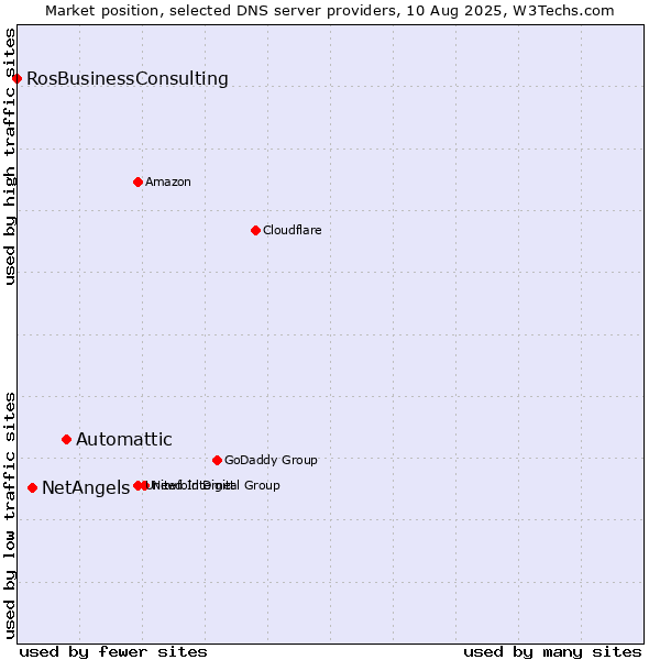 Market position of Automattic vs. NetAngels vs. RosBusinessConsulting