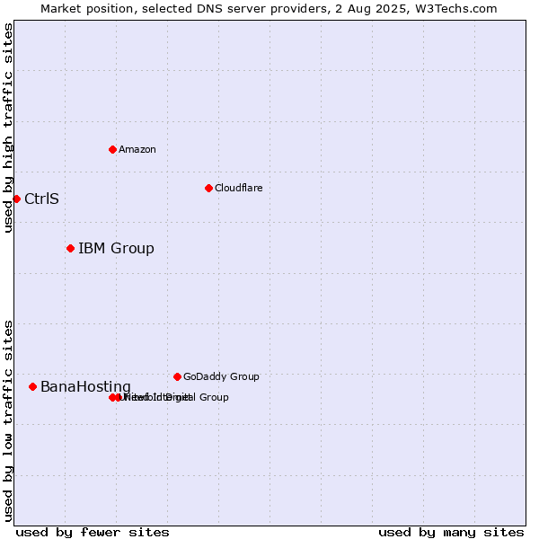Market position of IBM Group vs. BanaHosting vs. CtrlS