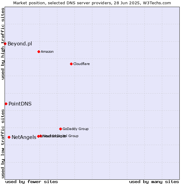Market position of NetAngels vs. PointDNS vs. Beyond.pl
