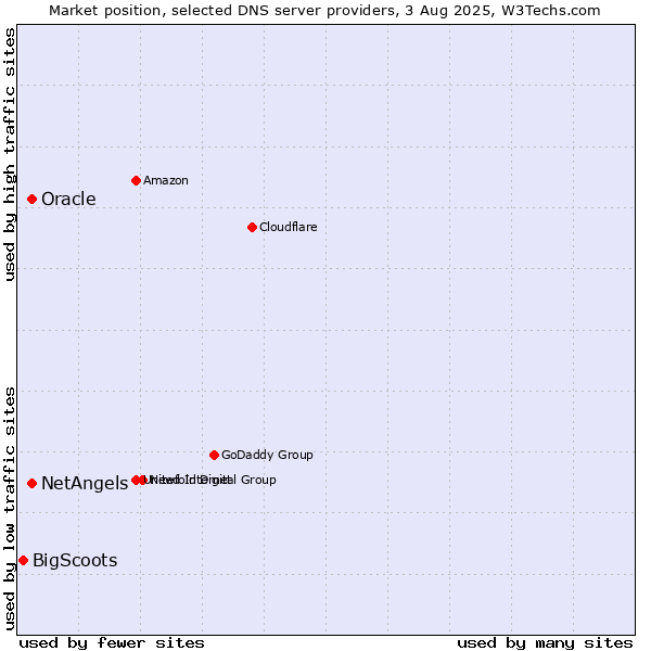 Market position of NetAngels vs. Oracle vs. BigScoots