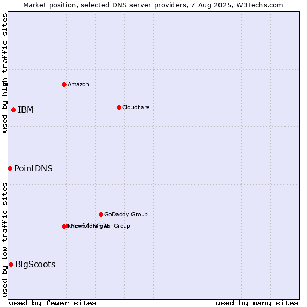 Market position of IBM vs. BigScoots vs. PointDNS