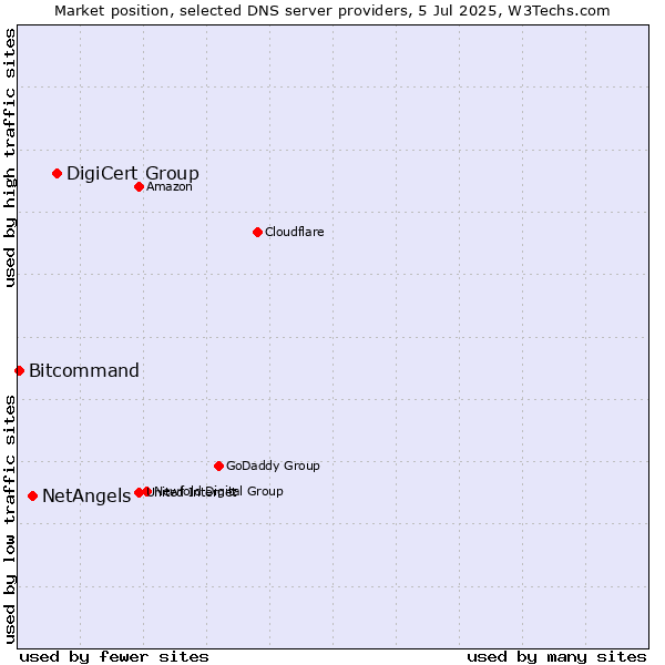 Market position of DigiCert Group vs. NetAngels vs. Bitcommand
