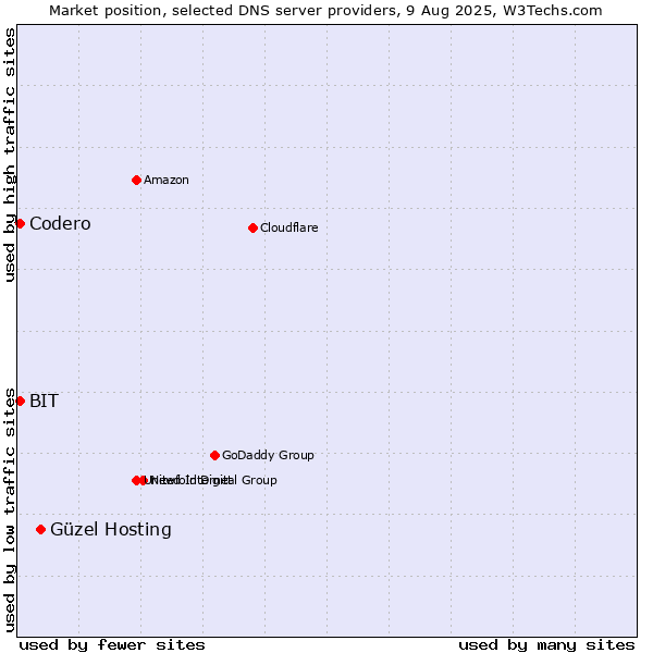 Market position of Güzel Hosting vs. BIT vs. Codero
