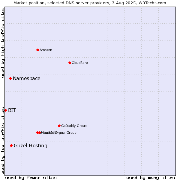 Market position of Güzel Hosting vs. Namespace vs. BIT