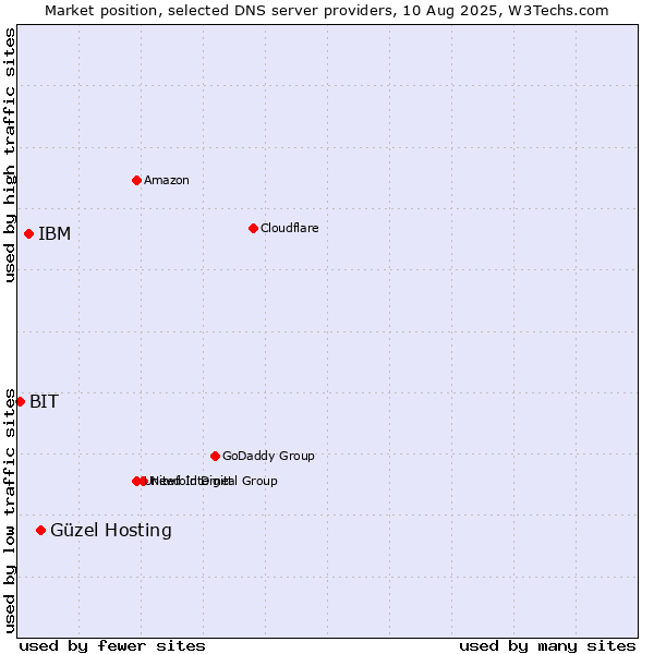 Market position of Güzel Hosting vs. IBM vs. BIT