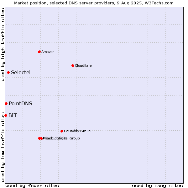 Market position of Selectel vs. PointDNS vs. BIT