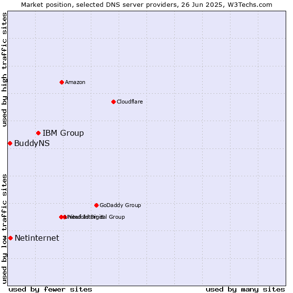 Market position of IBM Group vs. Netinternet vs. BuddyNS