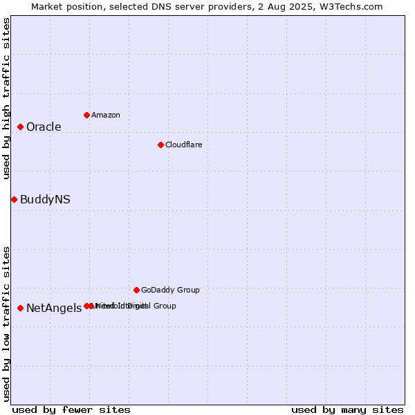 Market position of NetAngels vs. Oracle vs. BuddyNS