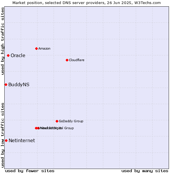 Market position of Oracle vs. Netinternet vs. BuddyNS