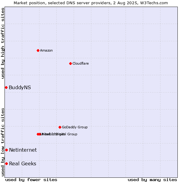 Market position of Real Geeks vs. Netinternet vs. BuddyNS