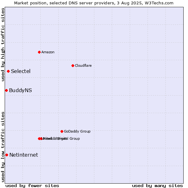 Market position of Selectel vs. Netinternet vs. BuddyNS