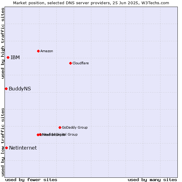 Market position of IBM vs. Netinternet vs. BuddyNS