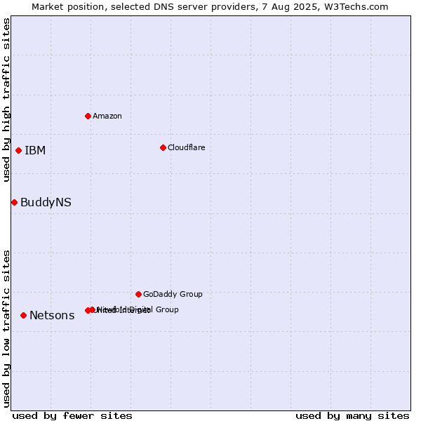 Market position of Netsons vs. IBM vs. BuddyNS