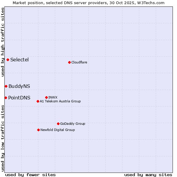 Market position of Selectel vs. BuddyNS vs. PointDNS